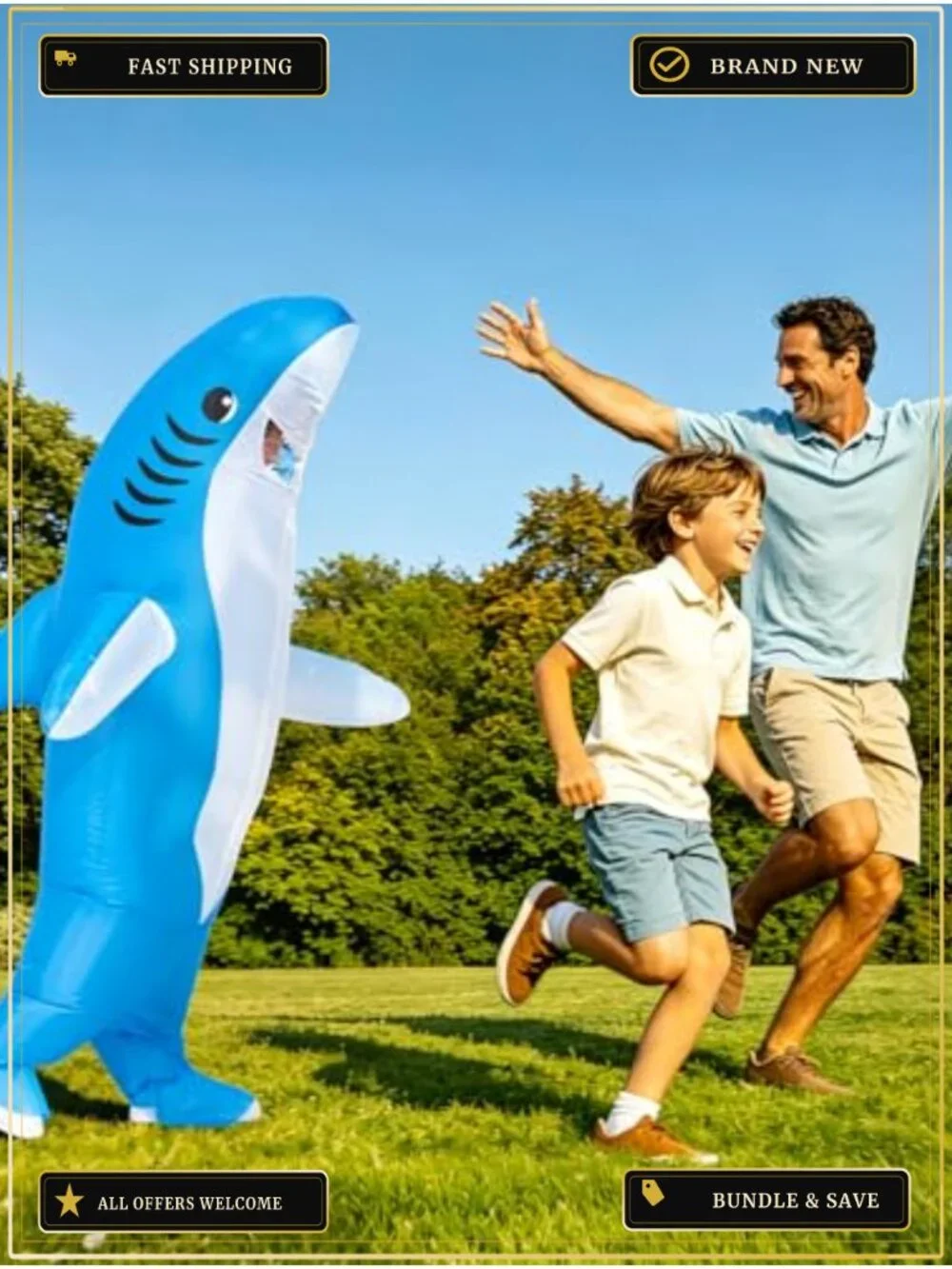 Inflatable Shark Costume for Kids Blow Up Halloween Cosplay Party Suit